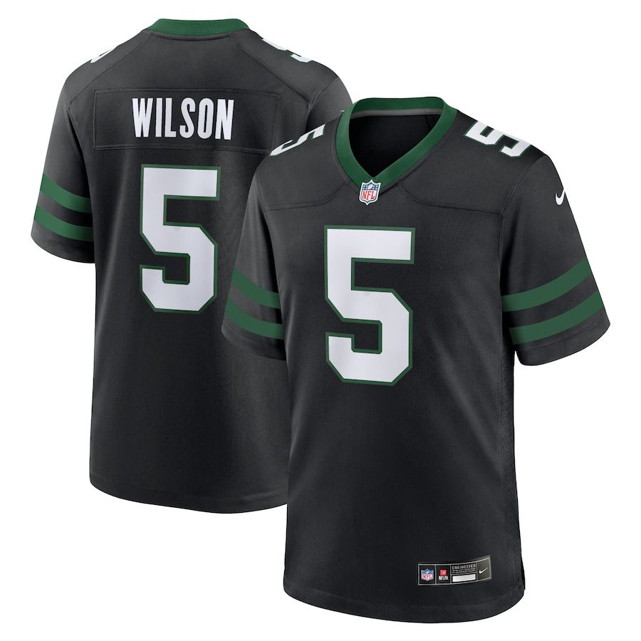 Men New York Jets #5 Garrett Wilson Nike Legacy Black Alternate Game NFL Jersey